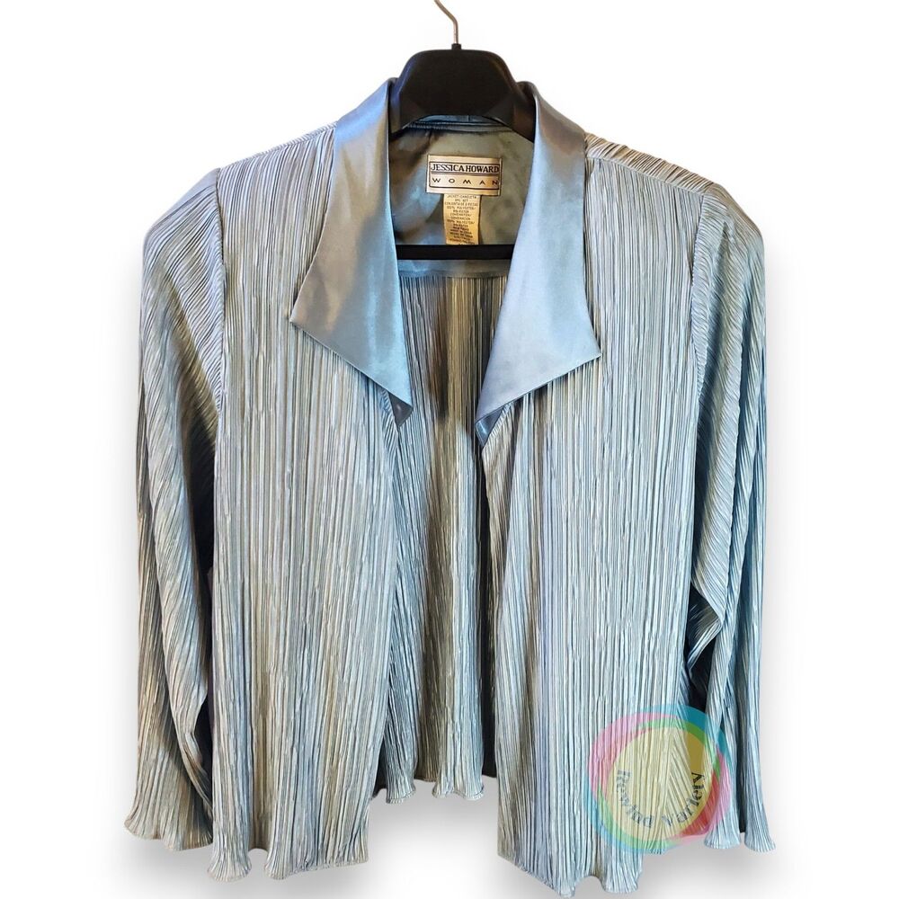 Vintage Jessica Howard Jacket 20W Powder Blue Micro Pleat Satin Collar 90s